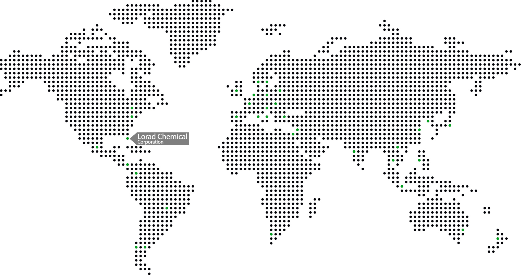 Map illustrating Lorad Chemical Corporation's international customer reach