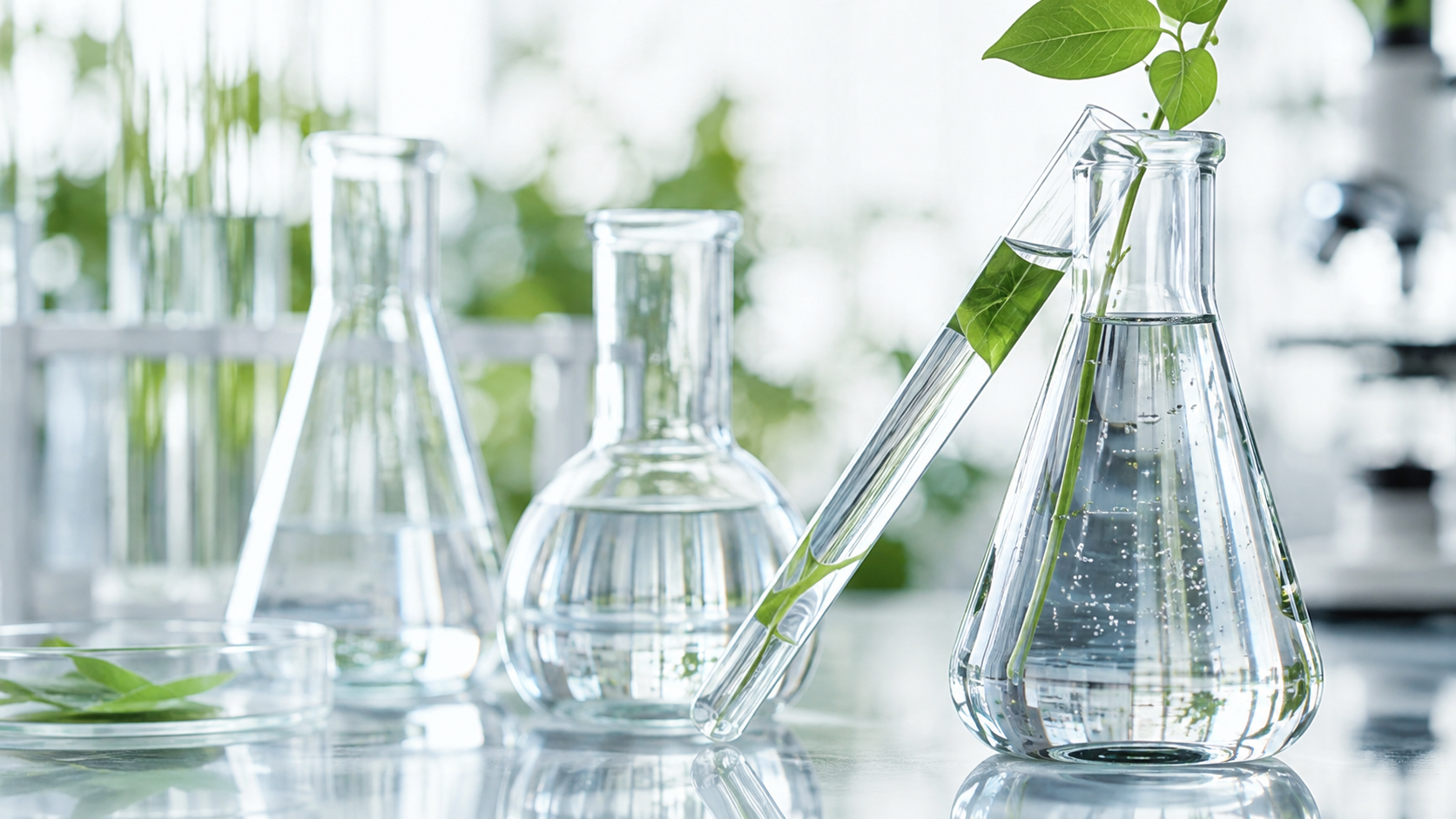 Laboratory glassware representing responsible chemical manufacturing and process improvement